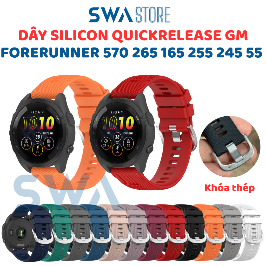 Dây Cao Su Silicon Quick Release Cho Garmin Forerunner 570 165 245 255 265 music Venu 2 3 4 SWA DS07