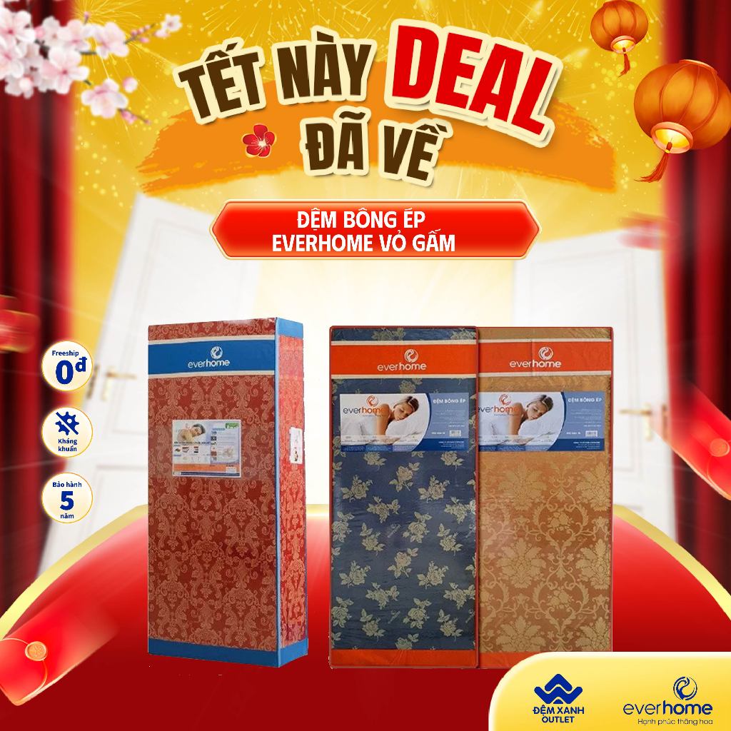 Đệm bông ép EVERHOME vỏ gấm - bảo hành chính hãng 5 năm
