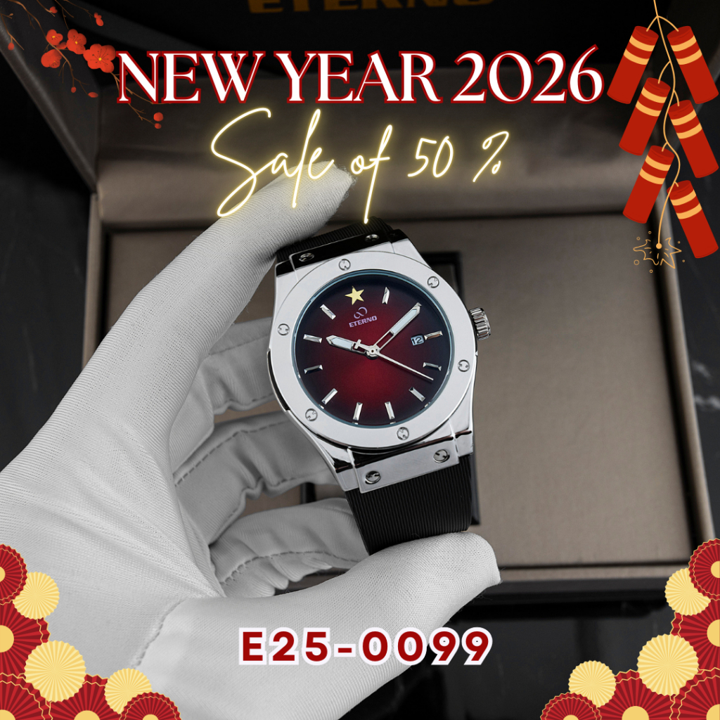 Đồng Hồ Nam - Thương Hiệu ETERNO E25-0099 Phiên Bản Đỏ Sao Vàng Đặc Biệt