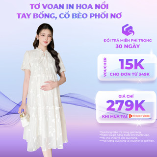   XẢ KHO  Váy Bầu Mùa Hè JOYBELA Thiết Kế Cổ Bèo Phối Nơ Tay Bồng Phù Hợp Các Mẹ Bầu Đi Chơi Đi Làm-V1000 