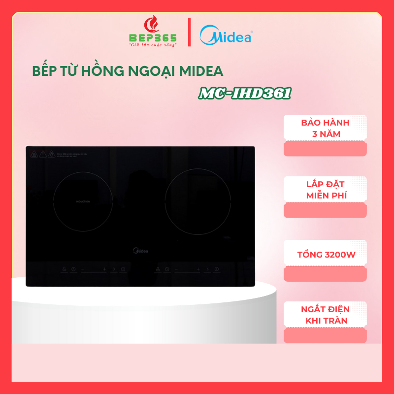 Bếp từ hồng ngoại Midea MC-IHD361 3200W – 2 vùng nấu – Điều khiển cảm ứng thông minh – An toàn