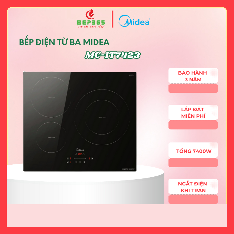 Bếp điện từ Midea MC-IT7423 – 2 vùng nấu siêu nhanh – Mặt kính chịu nhiệt – Điều khiển cảm ứng nhạy