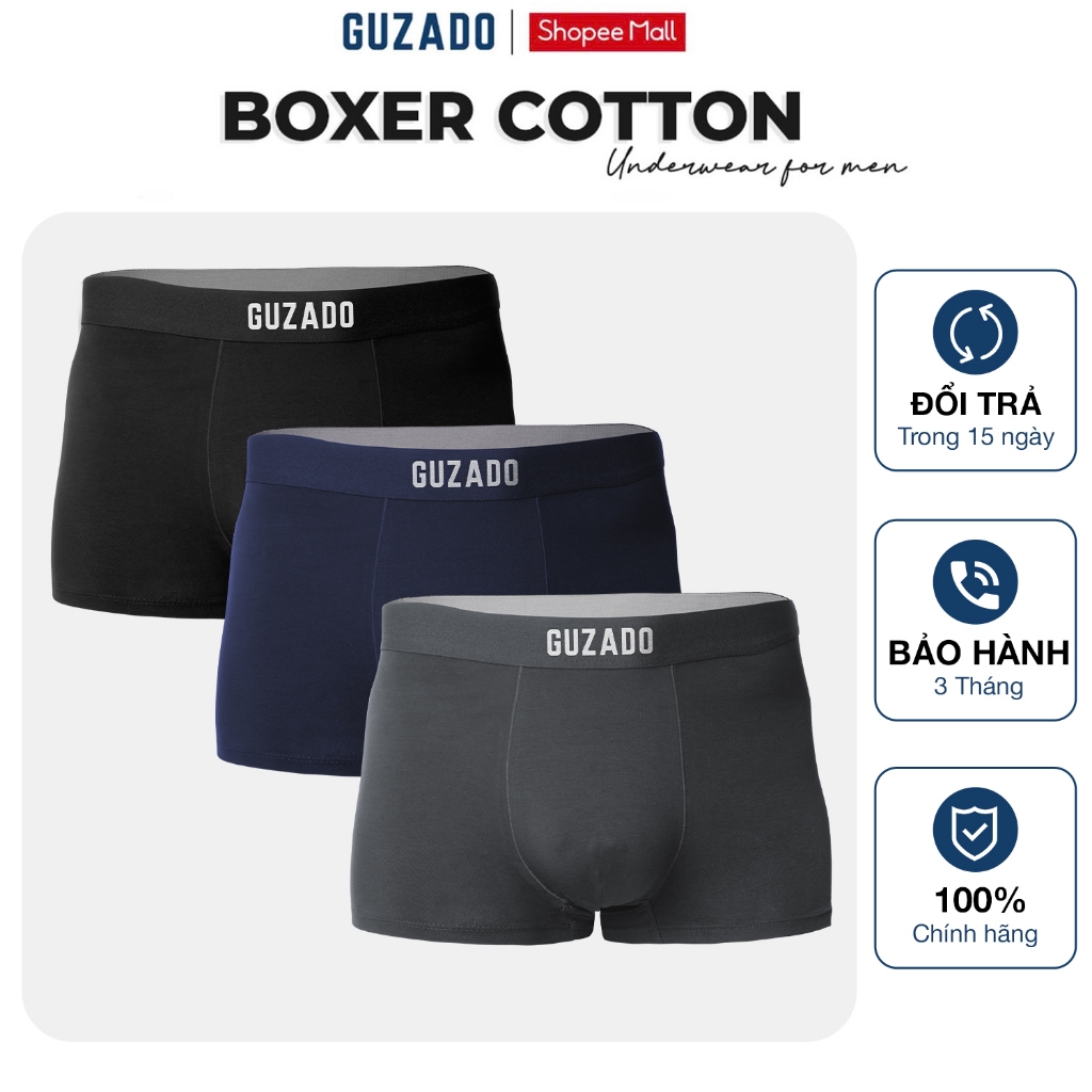 Combo 3 Quần Lót Boxer Nam Guzado Cotton Compact Dáng Trunk Co Giãn, Kháng Khuẩn Vượt Trội CB3GBX