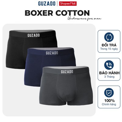 Combo 3 Quần Lót Boxer Nam Guzado Cotton Compact Dáng Trunk Co Giãn, Kháng Khuẩn Vượt Trội CB3GBX-CB3GIBX25A001