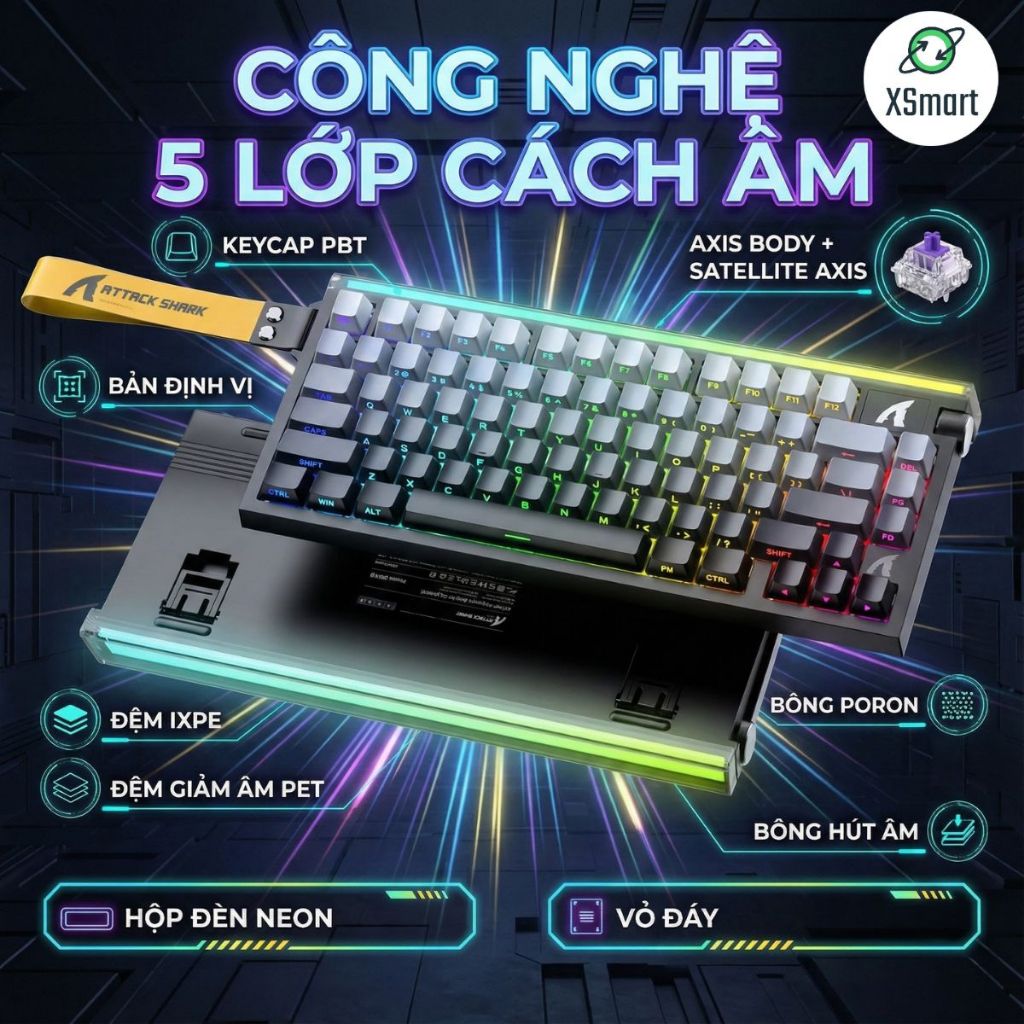 Bàn Phím Gaming Attack Shark R85 HE Switch Từ Tính, Rapid Trigger 0.005mm, 8KHz, LED RGB Neon Box | BigBuy360 - bigbuy360.vn