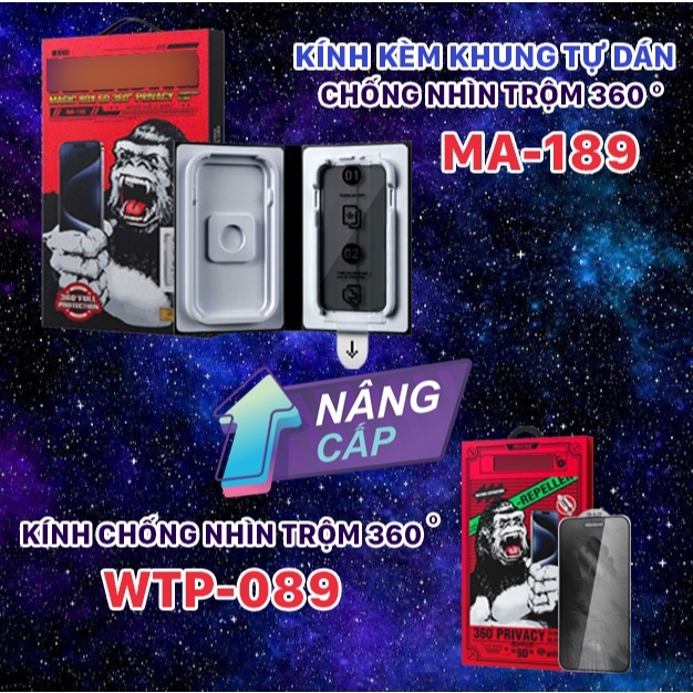 Kính Cường Lực iPhone WK Chống Nhìn Trộm 360 Độ MA-189 Kèm Khung Tự Dán MAGIC BOX CUVER 6D iPhone