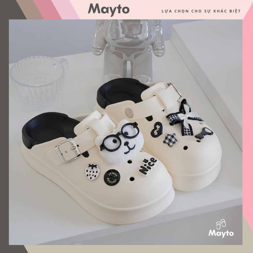 Dép nữ, dép sục Mayto đế cao 5cm kèm charm Gấu tri thức SR V2 kiểu sandal dễ thương năng động CS-230