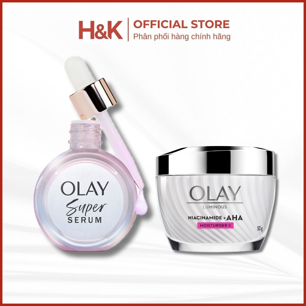 Combo Serum Olay Super Serum  30Ml & Kem Dưỡng Olay Niacinamide + AHA Mờ Thâm Dưỡng Trắng 50Gr