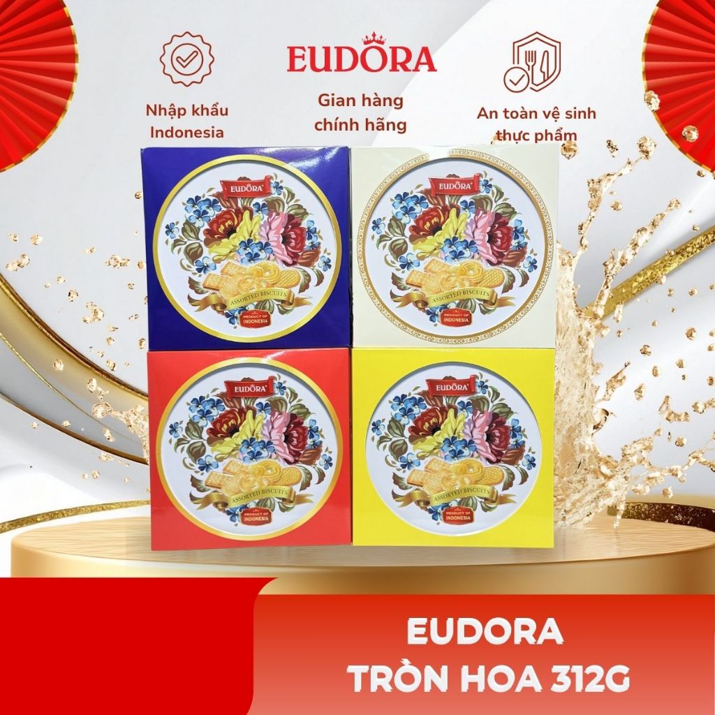 Bánh Quy Eudora Hoa Hộp thiếc tròn 312g Nhập Khẩu Indonesia
