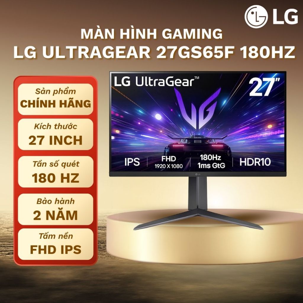 Màn hình gaming LG Ultragear 27GS65F 27" FHD IPS 180Hz 1ms Bảo hành chính hãng 2 năm