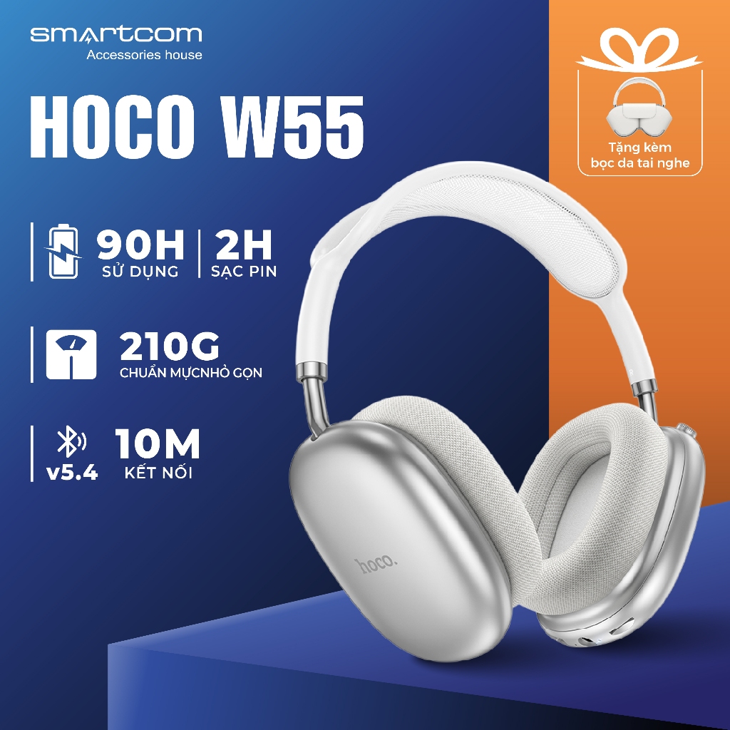 [Tặng bọc tai nghe] Tai nghe chụp tai W55 Plus Hoco pin 90 tiếng bass mạnh có dây đi kèm | BigBuy360 - bigbuy360.vn