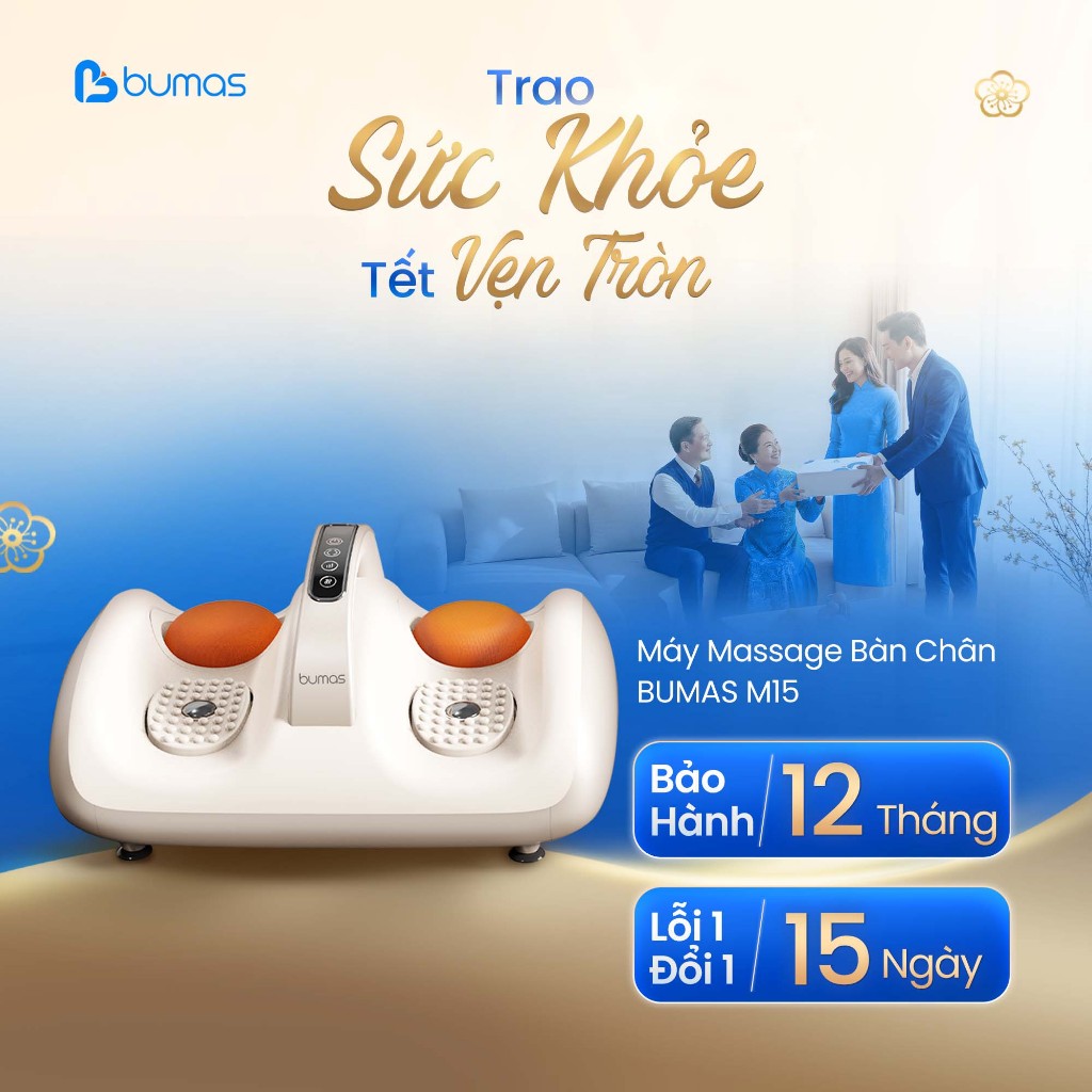 [Set Quà Tết] Máy Massage Bàn Chân BUMAS M15 - Cơ Chế Massage Rung Cơ Học Kết Hợp Với Chườm Ấm 40 Độ