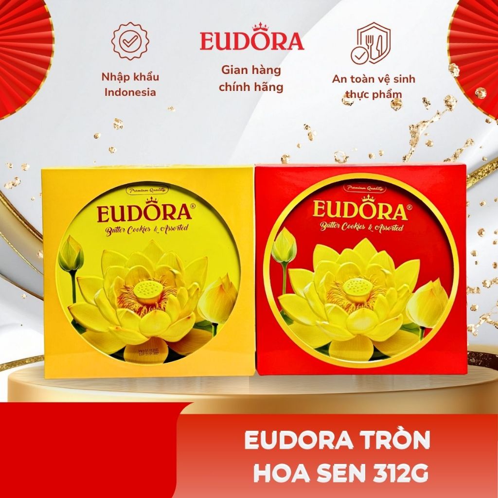 Bánh Quy Eudora Hoa Sen Hộp Thiếc Tròn 312g Nhập Khẩu Indonesia