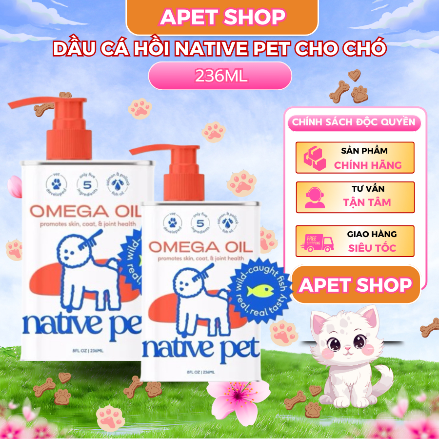 [236ML] Dầu cá hồi Native Pet Omega 3 Fish Oil Supplement for Dog 236ml - Hỗ trợ dưỡng da lông