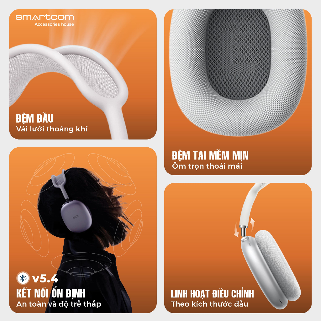 [Tặng bọc tai nghe] Tai nghe chụp tai W55 Plus Hoco pin 90 tiếng bass mạnh có dây đi kèm | BigBuy360 - bigbuy360.vn