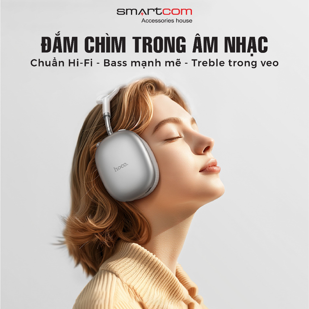 [Tặng bọc tai nghe] Tai nghe chụp tai W55 Plus Hoco pin 90 tiếng bass mạnh có dây đi kèm | BigBuy360 - bigbuy360.vn