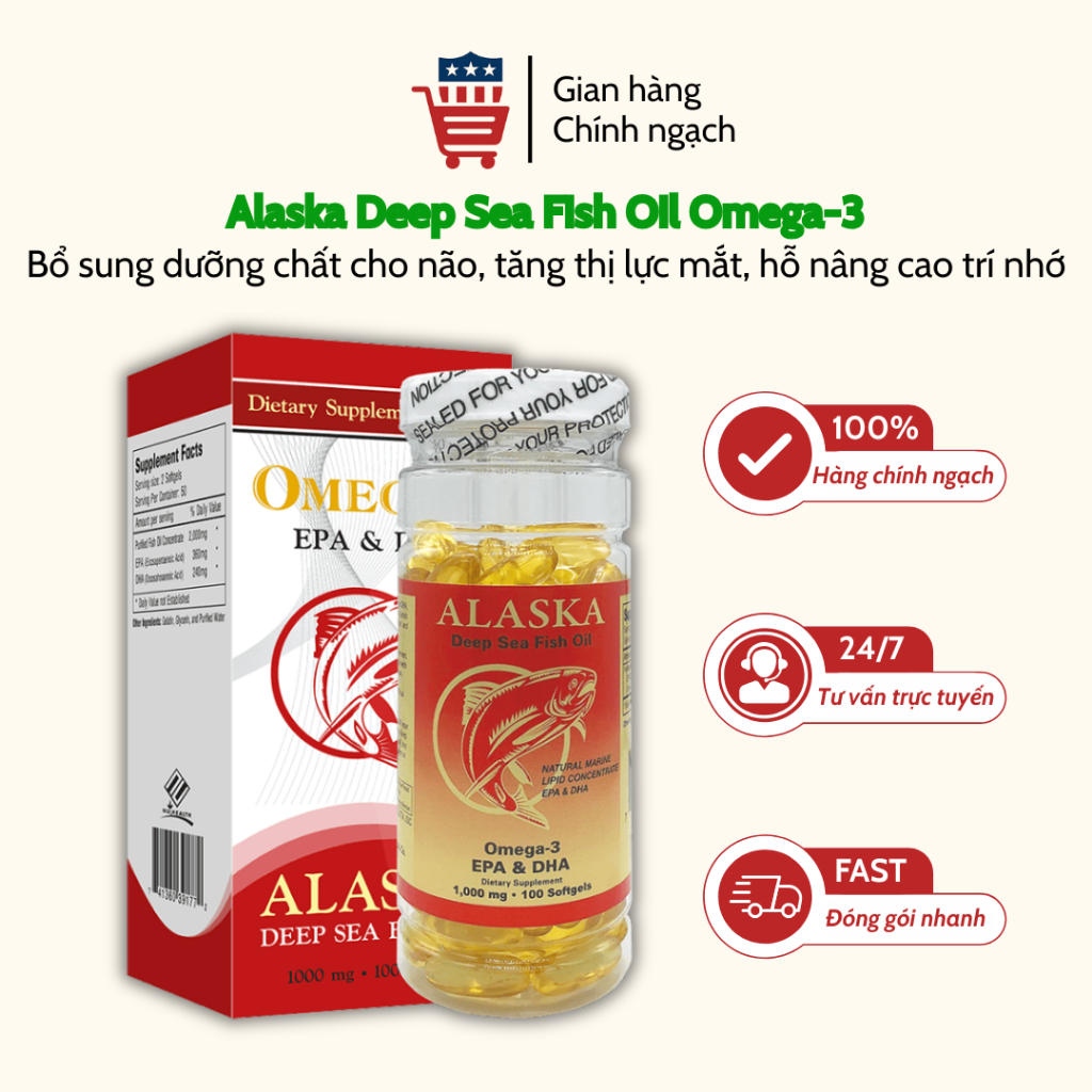Viên Uống Dầu Cá Alaska Deep Sea Fish Oil Omega-3 Nuhealth Hỗ Trợ Tim Mạch - Hàng Chính Ngạch