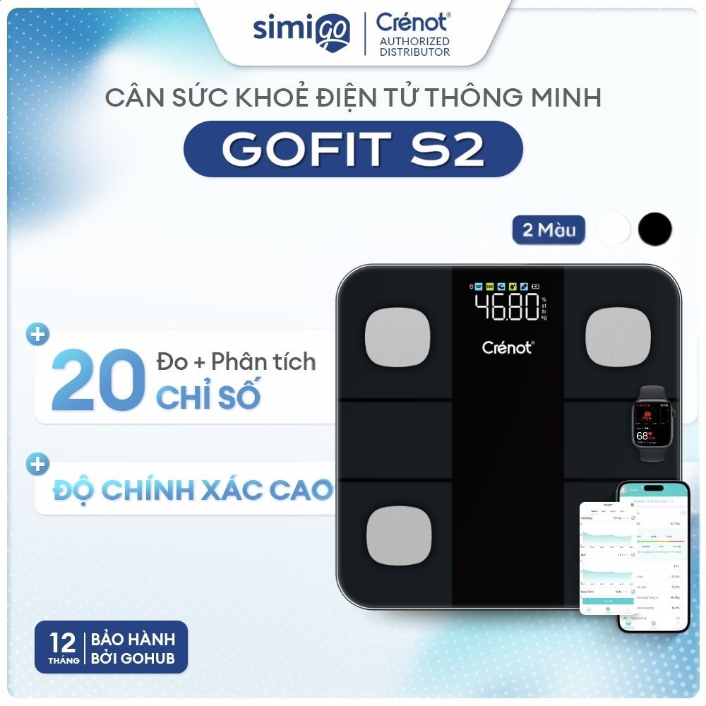 Cân điện tử sức khỏe thông minh Crenot Gofit S2 cân đo 20 chỉ số cơ thể phân tích lượng mỡ cân y tế 