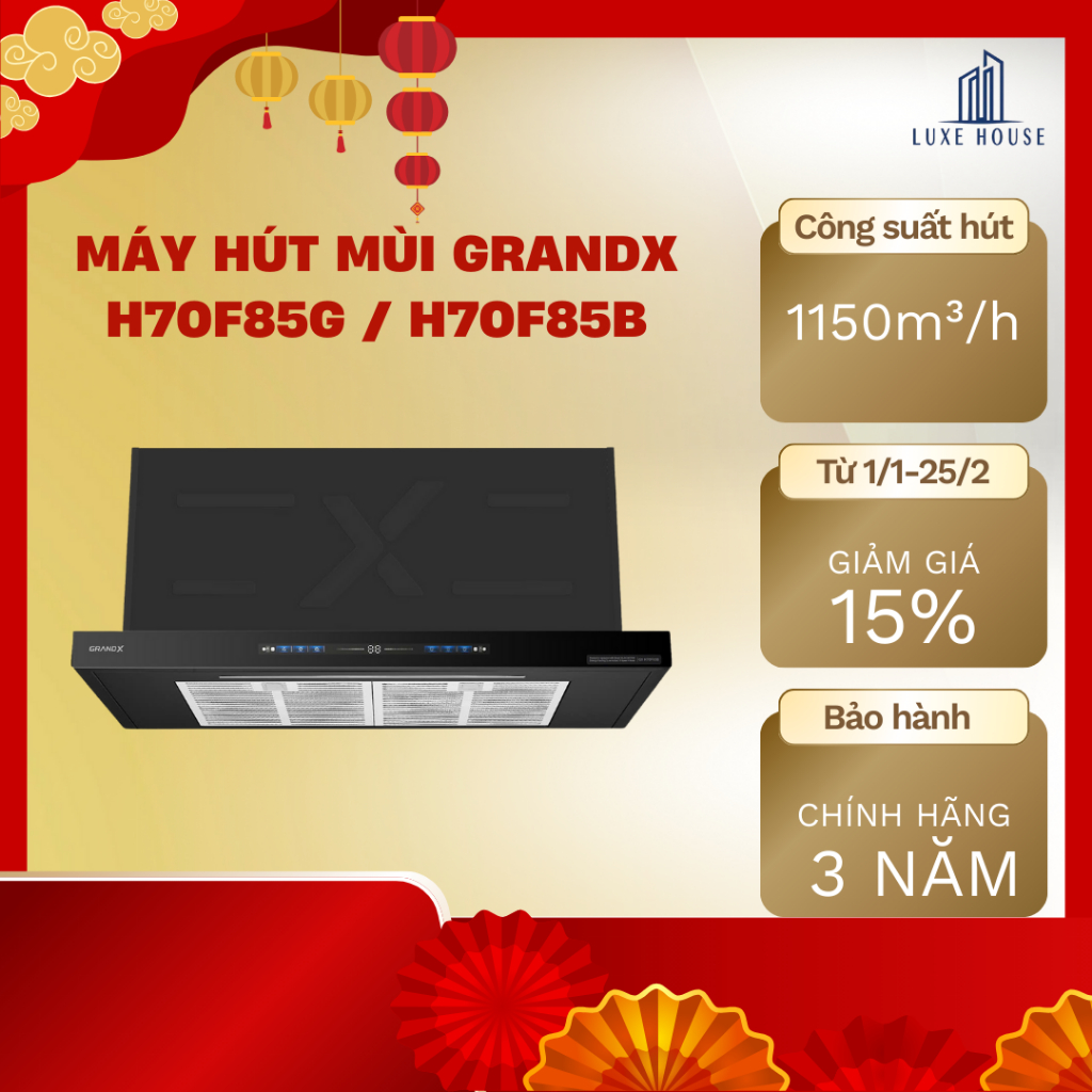 Máy Hút Mùi Âm Tủ GRANDX GX H70F58G/H70F58B | Khổ 70cm | Mặt Kính | Điều Khiển Cảm Ứng | Bảo Hành 3 