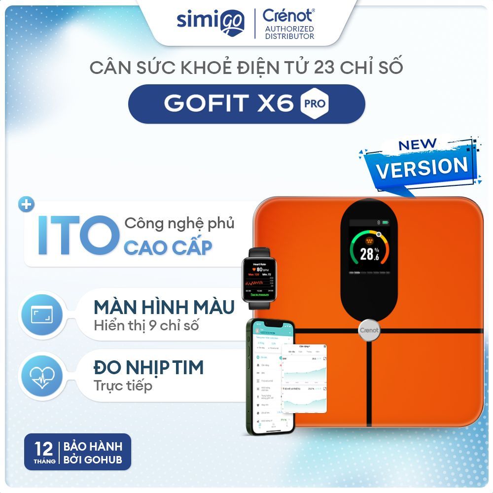 Cân điện tử sức khỏe thông minh Crenot Gofit X6 Pro cân đo 23 chỉ số cơ thể phân tích lượng mỡ cân y