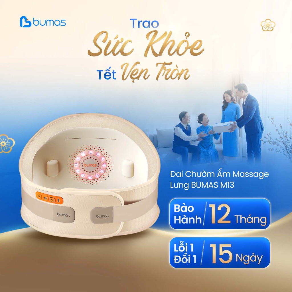 [Set Quà] Đai Chườm Ấm Massage Lưng BUMAS M13 - Nhiệt Trị Liệu Chườm Ấm 65℃, Giảm Đau Đa Vùng Lưng