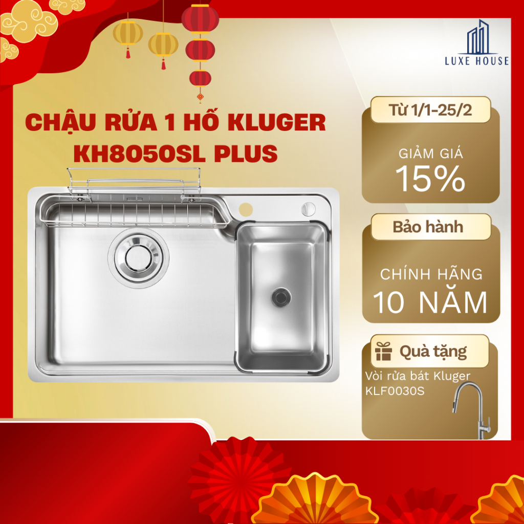 Chậu rửa bát 1 hố chống xước Kluger KH8050SL Plus - Tặng VÒI - Bảo hành tại nhà