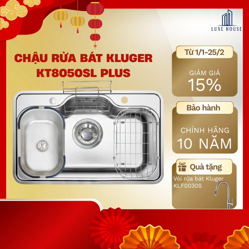 Chậu rửa bát 1 hố chống xước Kluger KT8050SL Plus