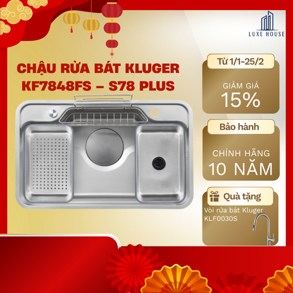 Bộ đôi chậu phụ Chậu rửa bát Kluger KF7848FS – S78 Plus
