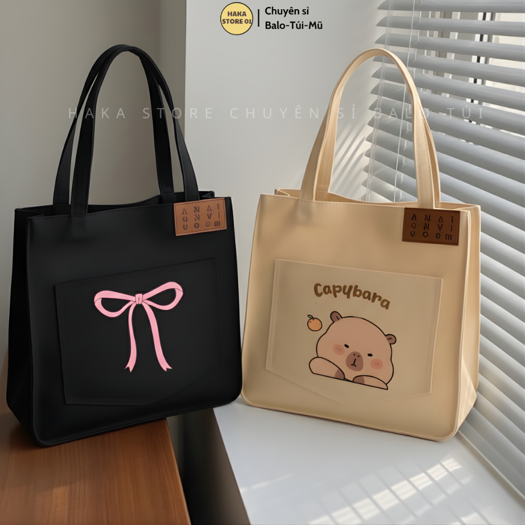 Túi tote túi vải canvas phong cách Hàn quốc, có ngăn phụ thời trang ulzzang đi học đi chơi du lịch H