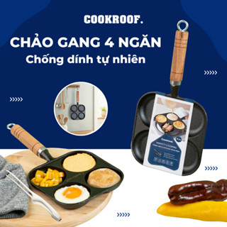   Cookroof.  Chảo Gang 4 ngăn chống dính tự nhiên sử dụng được bếp từ bếp hồng ngoại bếp gas 