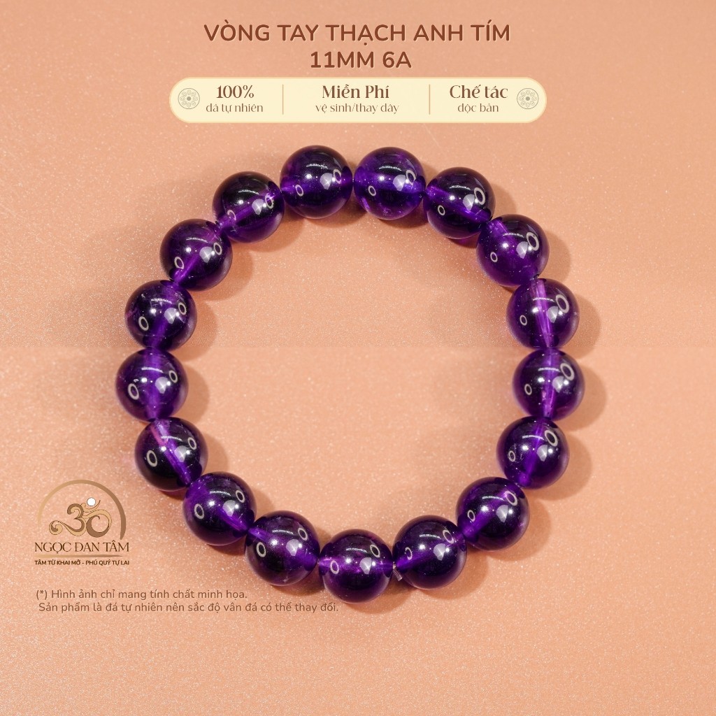 Ngọc Đan Tâm - Vòng Tay Thạch Anh Tím 11mm 6A -  Mệnh Thổ & Mệnh Hoả