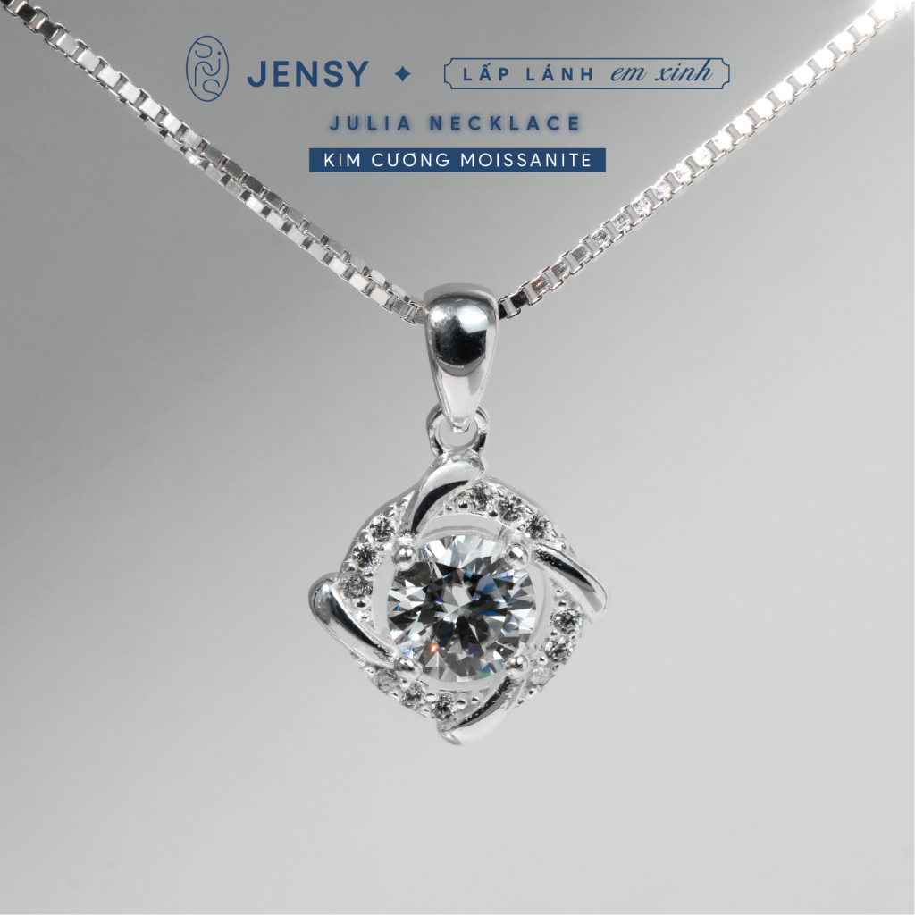  Dây Chuyền Kim Cương Moissanite 5 Ly JENSY Xi Bạch Kim Kiểm Định GRA "Julia" VCJ1 Vòng Cổ Bạc Nữ 