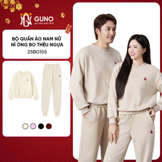  Bộ Quần Áo Nỉ Nam Nữ GUNO Cổ Tròn Thêu Ngựa Quần Bo Gấu Set Bộ Thu Đông Thời Trang SP5 25BG155 BB177 