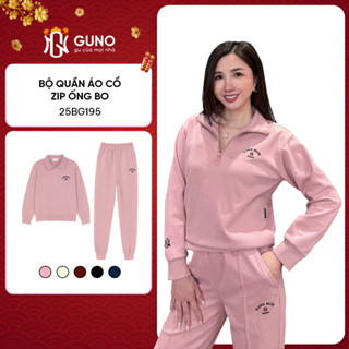  Bộ Quần Áo Nỉ Nữ GUNO Cao Cấp Kéo Khoá Cổ Kèm Quần Bo Gấu Logo Thêu Thời Trang SP5 25BG195 