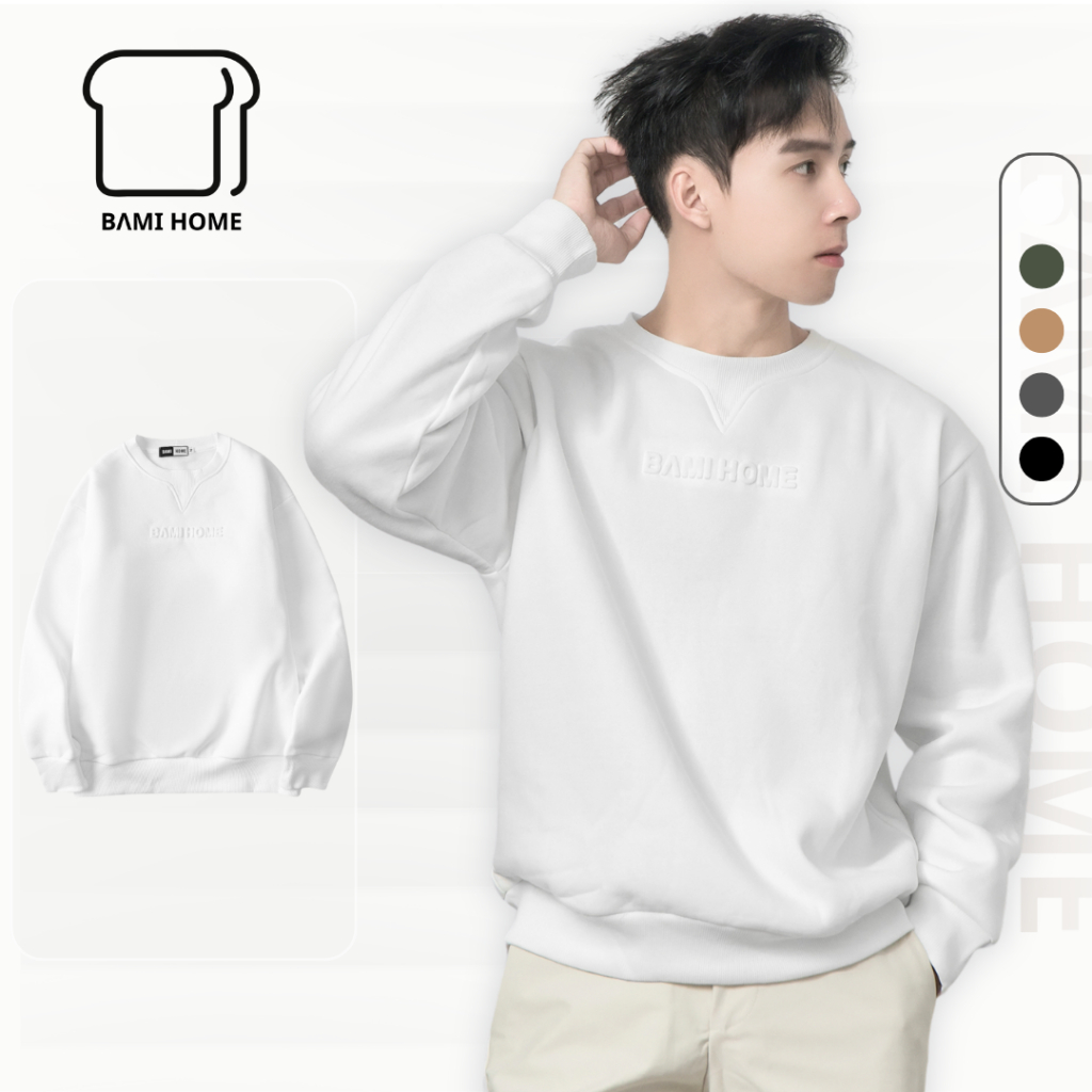  Áo sweater nam dài tay unisex BAMI HOME áo nỉ sweater form rộng dày dặn thoải mái năng động AST01 