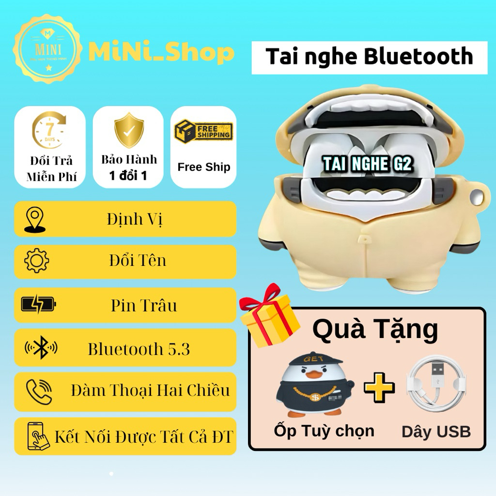 Tai Nghe Bluetooth Không Dây Cao Cấp G2 Chống Ồn Định Vị Cảm Ứng Đổi Tên - MiNi.Shop