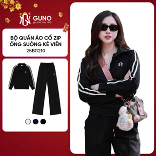  Bộ Quần Áo Nỉ Nữ GUNO Cao Cấp Nỉ Modal Kéo Khoá Cổ Polo Kèm Quần Suông Logo Thêu Thời Trang 25BG210 