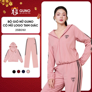  Bộ quần áo gió NỮ GUNO lót HABUTAI có mũ logo tam giác sọc bản to 1 2  SP5 25BG161 