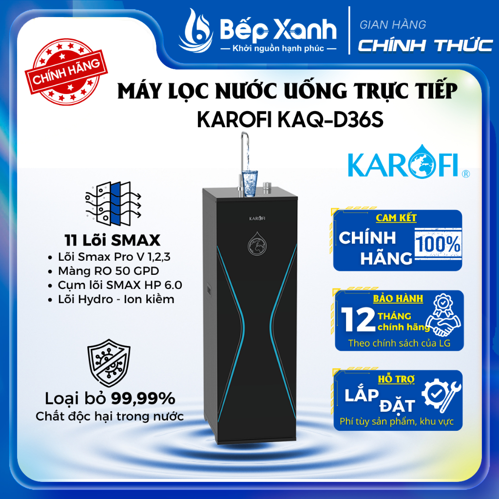 [Có lắp toàn quốc ] KAQ-D36S - Máy Lọc Nước Karofi KAQ-D36S - Màng RO USA - 1 vòi nước 1 chế độ