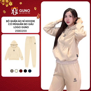  Bộ Quần Áo Nỉ Hoodie Nữ GUNO Áo Hoodie Dày Dặn  Logo Thêu Kèm Quần Bo Gấu Thời Trang SP5 25BG200 