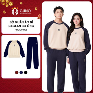  Bộ Quần Áo Nỉ Nam Nữ GUNO Cổ Tròn Phối Raglan Tay Trẻ Trung Logo Thêu Kèm Quần Bo Gấu 25BG209 BB213 