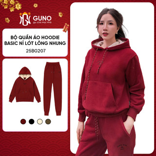  Bộ Quần Áo Nỉ Lót Lông Nhung Nữ GUNO Áo Hoodie Dày Dặn Logo Thêu Kèm Quần Bo Gấu Siêu Ấm SP5 25BG207 