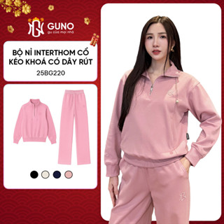 Bộ Quần Áo Nỉ Nữ INTER THƠM GUNO Cao Cấp Cổ Kéo Khoá Có Dây Rút Kèm Quần Suông Logo Thêu 25BG220 