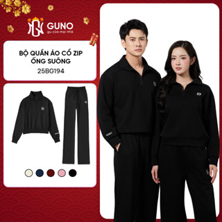  Bộ Quần Áo Nam Nữ GUNO Nỉ Modal Cao Cấp Kéo Khoá Cổ Kèm Quần Suông Logo Thêu SP5 25BG194 BB216 