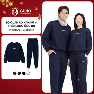  Bộ Quần Áo Nỉ Nam Nữ GUNO Cổ Tròn Logo Thêu Tay Kèm Quần Bo Gấu Set Bộ Thu Đông SP5 25BG150 BB179 