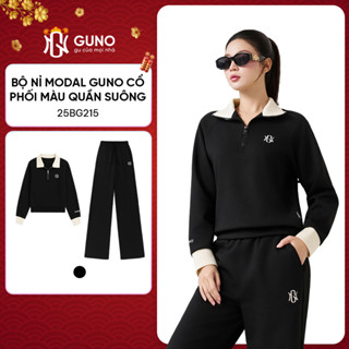  Bộ Quần Áo Thu Đông Nữ GUNO Nỉ Modal Cao Cấp Cổ Khoá Phối Màu Kèm Quần Suông Logo Thêu SP5 25BG215 