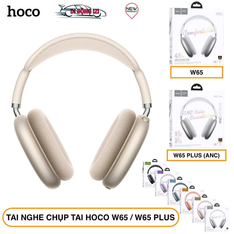 Tai nghe Chụp Tai Không Dây Có Micro Hoco W65/ Plus Pin Trâu 45h Bluetooth V5.4, Nghe Nhạc Xem Phim 