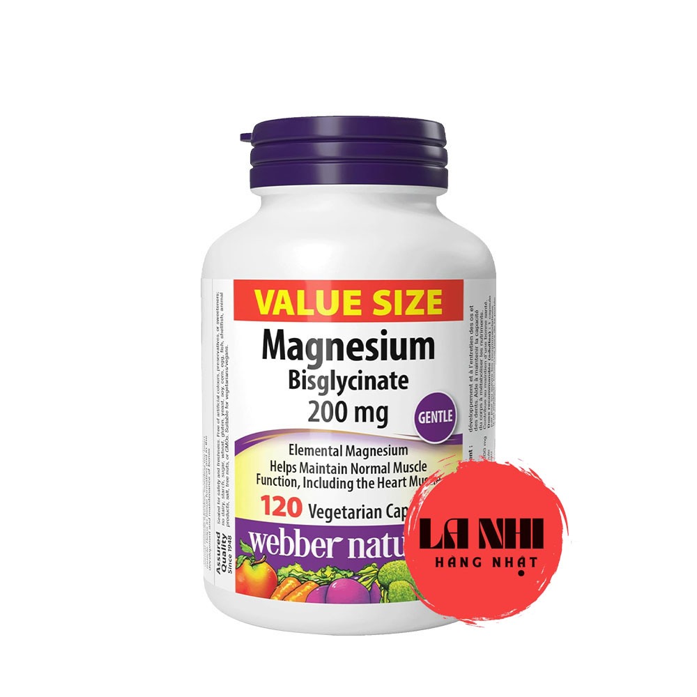 Viên Uống Bổ Sung Magie Magnesium Bisglycinate Webber Naturals 200mg 120 viên
