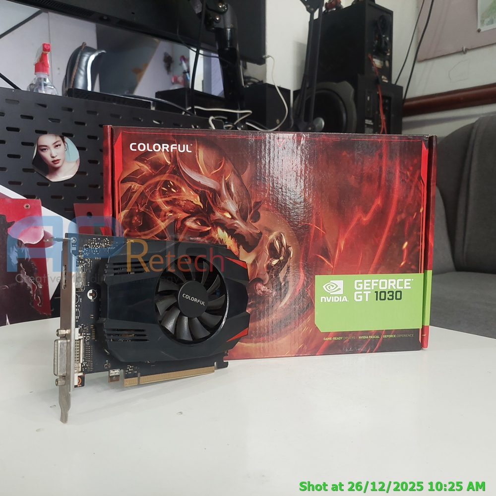 Card màn hình VGA Colorful GeForce GT 1030 2G GDDR5 V2 Single Fan, không nguồn phụ. Hàng qua sử dụng