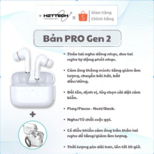 Tai nghe Bluetooth Không dây Pass Mạnh, Pin trâu  Ai Pớd Pro - Pro2 (4 tới 8 tiếng) Full chức năng
